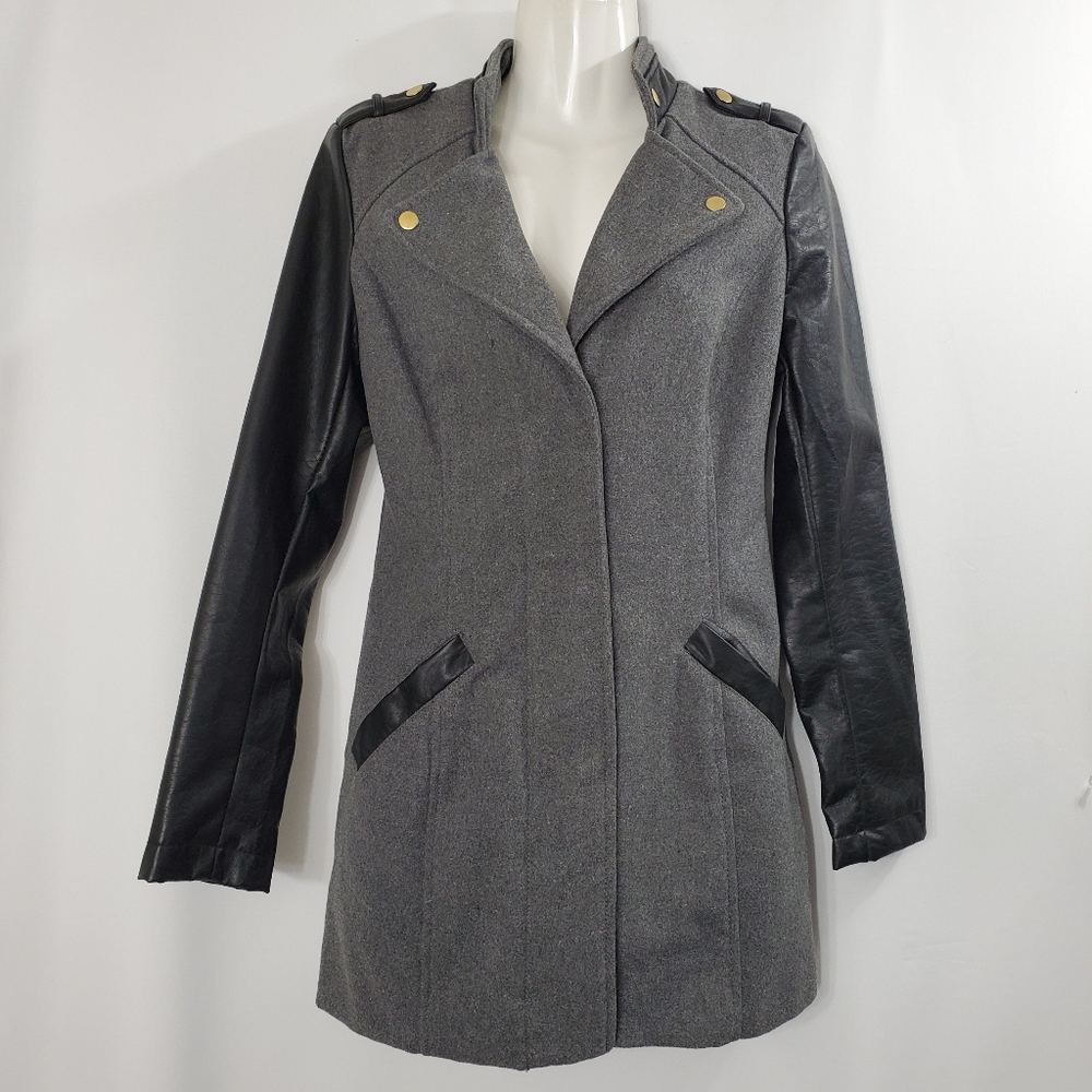 Red Snap Wool Blend Faux Leather Jacket